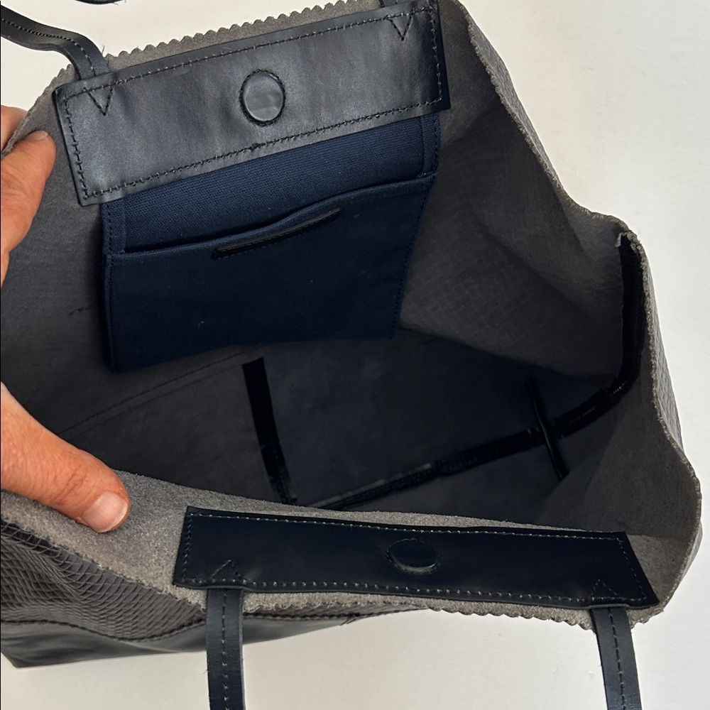 BANANA REPUBLIC Navy Blue Marcella Tote Cow Leather Handbag Laptop Soft Smooth - Picture 3 of 12